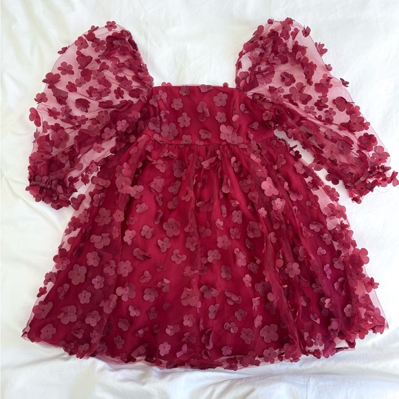 Storia Dresses & Skirts - Storia 3D Floral Babydoll Mini Dress in Burgundy - US S (fits like XS)